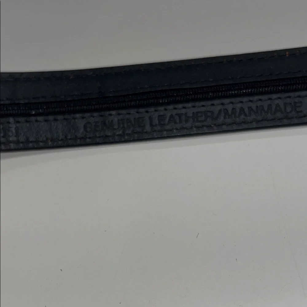 Source Unknown Black Leather Money Belt w/ Silver Buckle size 42”